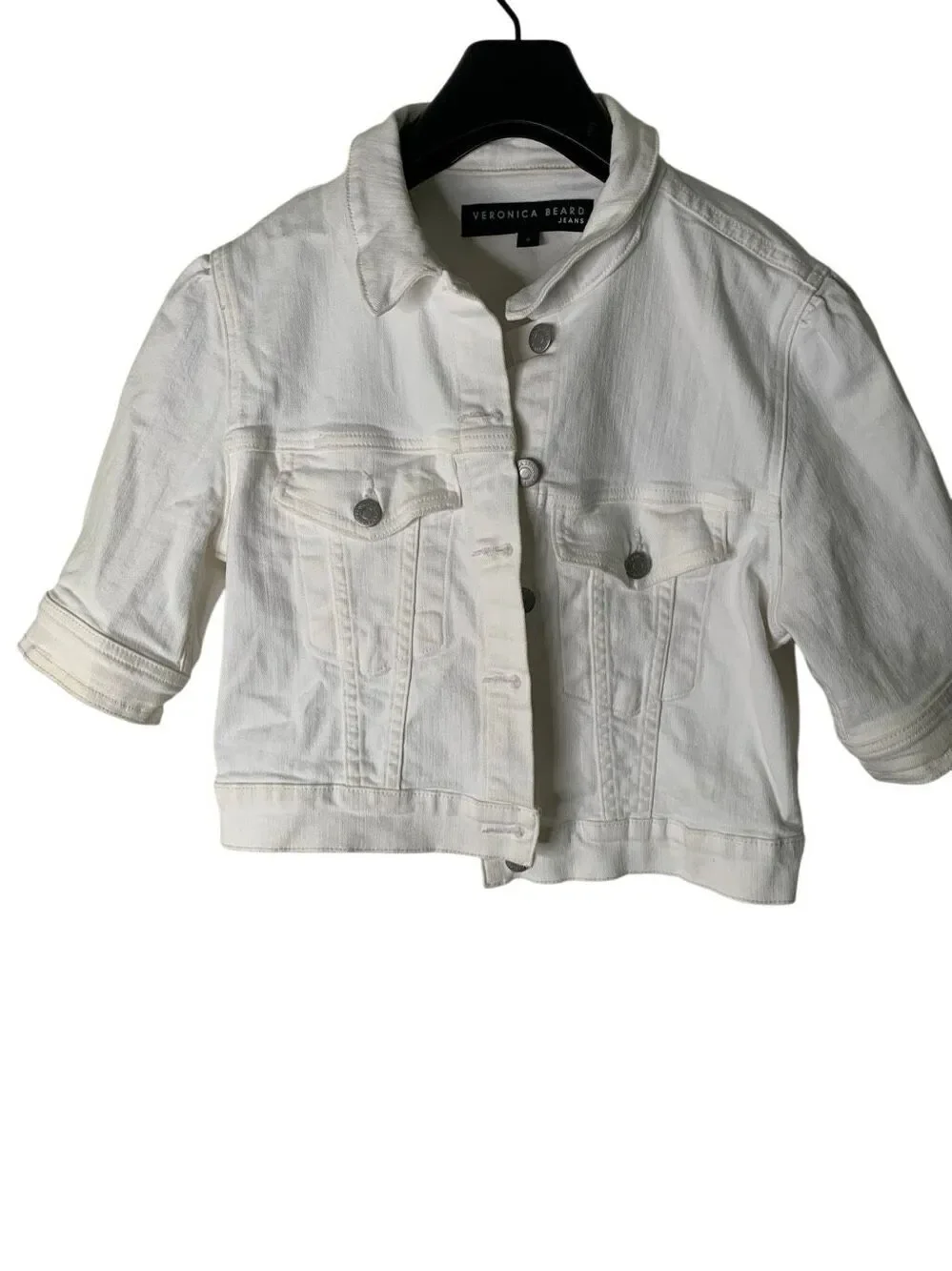Veronica Beard jeans cropped denim jacket white cotton women's small
